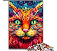 1000Pc Adults Jigsaw Puzzle Psychedelic Cat Made of Wood, for Ages 14+ 50x75cm Brain Teaser Game for Teenagers, for Family Game Night