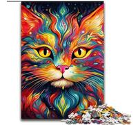 1000Pc Adults Jigsaw Puzzle Psychedelic Cat Puzzles 1000Pieces for Adults Family Activity Game for Teenager, DIY Home Decor Brain Teaser Gift (Size 50x75 cm)