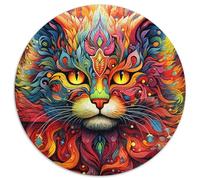 1000Pc Adults Jigsaw Puzzle Psychedelic Cat Round Jigsaw Toys Gift Educational Intellectual Decompressing Fun Family Game (67.5x67.5cm)