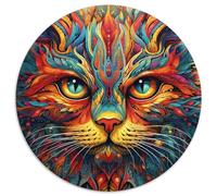1000Pc Adults Jigsaw Puzzle Psychedelic Cat Round Paper Jigsaw Puzzles Challenging Brain Teaser for Teenagers,Family Game Night Fun (67.5x67.5cm)