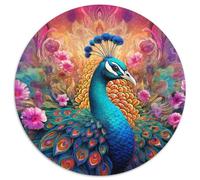 1000Pc Adults Jigsaw Puzzle Psychedelic Peacock Round Cardboard Puzzles Family Interactive Game,Brain Teaser Gift,Educational Toy (67.5x67.5cm)