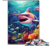 1000Pc Adults Jigsaw Puzzle Psychedelic Shark Wooden Jigsaw Puzzles size : 50x75cm Perfect Home Or Office Decor, Ideal