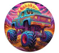 1000Pc Adults Jigsaw Puzzle Psychedelic Truck Round Cardboard Jigsaw Family Interactive Game,Craft Gift with Colorful Artwork (67.5x67.5cm)