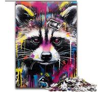 1000Pc Adults Jigsaw Puzzle Raccoon Graffiti Jigsaw Puzzles 1000Pieces for Adults with Family Interactive Game, for Ages 14+ (Size 26x38 cm)