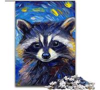 1000Pc Adults Jigsaw Puzzle Raccoon Night Sky Made of Wood, for Parents, Lovers, Friends - Age 14+ 50x75cm for Birthday Holiday Christmas