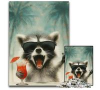 1000Pc Adults Jigsaw Puzzle Raccoon on Vacation Cardboard Jigsaw Puzzles Challenging Brain Teaser for Teenagers, Family Game Night Fun 26X38CM