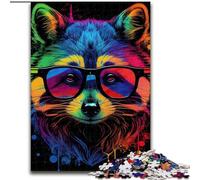 1000Pc Adults Jigsaw Puzzle Raccoon Pop Art Animal Made of Wood, for Parents, Lovers, Friends - Age 14+ 50x75cm for Birthday Holiday Christmas
