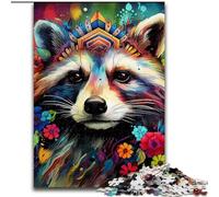 1000Pc Adults Jigsaw Puzzle Raccoon Wearing Flowers Jigsaw Puzzles size : 50x75cm for Teenager & Families, Perfect DIY Decor & Brain-Teasing Challenge