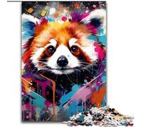 1000Pc Adults Jigsaw Puzzle Red Panda Art Graffiti Wooden Jigsaw Family Interaction & Fun Gift, Vibrant Abstract Design (Size 50x75 cm)