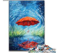 1000Pc Adults Jigsaw Puzzle Red Umbrella on A Rainy Day Made of Wood, Fun Activity for at Home size 50X75CM DIY Art Decor