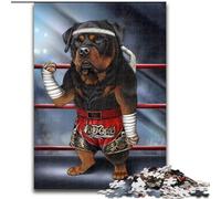 1000Pc Adults Jigsaw Puzzle Rottweiler Dog Thai Boxing Made of Wood, for Parents, Lovers, Friends - Age 14+ 50x75cm for Birthday Holiday Christmas