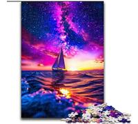 1000Pc Adults Jigsaw Puzzle Sailboat on The Sea Under The Galaxy Jigsaw for Teenager & Families, Perfect DIY Decor & Brain-Teasing Challenge (size 26x38cm)