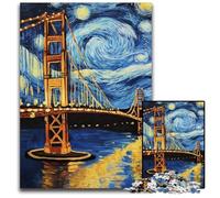 1000Pc Adults Jigsaw Puzzle San Francisco Bridge at Night Wooden Jigsaw Puzzles Educational Games, Enhance Love between Couples for Age 14 Years Up 50X75CM