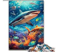 1000Pc Adults Jigsaw Puzzle Shark Made of Wood, for Ages 14+ 50x75cm Brain Teaser Game for Teenagers, for Family Game Night