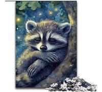 1000Pc Adults Jigsaw Puzzle Sleeping Raccoon Wooden Jigsaw 50X75CM for Parents, Lovers, Friends - Age 14+