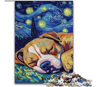 1000Pc Adults Jigsaw Puzzle Staffordshire Bull Terrier Night Sky Made of Wood, Fun Activity for at Home 50x75cm DIY Art Decor