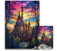 1000Pc Adults Jigsaw Puzzle Stained Glass Castle Wooden Jigsaw Puzzles For Family Fun, Suitable for Desktop Decoration for 14+ 50X75CM