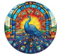 1000Pc Adults Jigsaw Puzzle Stained Glass Peacock Round Jigsaw Toys Gift Educational Intellectual Decompressing Fun Family Game (67.5x67.5cm)