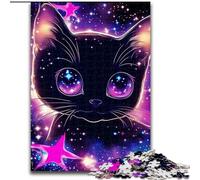 1000Pc Adults Jigsaw Puzzle Star Black Cat Jigsaw Puzzles Made of Wood Brain Teaser Game for Teenagers, Perfect size 50X75CM