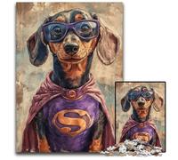 1000Pc Adults Jigsaw Puzzle Superman Dachshund Cardboard Jigsaw Puzzles Educational Games, Enhance Love between Couples for Age 14 Years Up 26X38CM