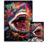 1000Pc Adults Jigsaw Puzzle The Colorful Psychedelia of Shark Mythology Paper Jigsaw Challenging Brain Teaser for Teenagers Family Game Night Fun 1000 PCS(38x26cm)
