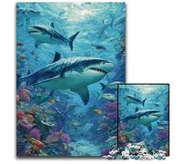 1000Pc Adults Jigsaw Puzzle Undersea Shark Wooden Jigsaw Puzzles For Family Fun, Suitable for Desktop Decoration for 14+ 50X75CM