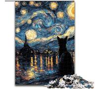 1000Pc Adults Jigsaw Puzzle Van Gogh Night Sky Black Cat Jigsaws 1000 Pieces for Adults Family Interactive Game, DIY Home Decor Brain Challenge Gift 26X38CM