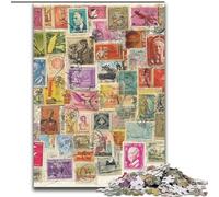 1000Pc Adults Jigsaw Puzzle Vintage Postage Stamps Collage Made of cardboard, Idea, Humorous Artwork, Detailed Artwork size 38x26CM for Birthday Holiday Christmas