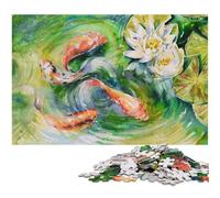 1000Pc Adults Jigsaw Puzzle Watercolor Pond Koi Fishes Jigsaw Puzzles Challenging Brain Teaser Relaxing Toy for Teenagers 1000 PCS(38x26cm)