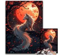 1000Pc Adults Jigsaw Puzzle White Fox Under Blood Moon Jigsaw Puzzles for Teenagers Family Game Night BrainChallenging Gift Idea 1000 PCS(75x50cm)