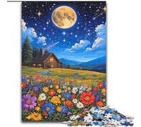 1000Pc Adults Jigsaw Puzzle Wild Flowers Under The Night Sky Wooden Jigsaw Puzzles for Adults 50X75CM Relaxing Entertainment, Home Decor