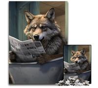 1000Pc Adults Jigsaw Puzzle Wolf Reading Newspaper Puzzles for Adults Educational Toy for Teenagers, Home Office Decor 50x75CM/19.68x29.52inch