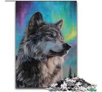 1000Pc Adults Jigsaw Puzzle Wolf Under The Aurora Made of cardboard, for Parents, Lovers, Friends - Age 14+ size 38x26CM for Birthday Holiday Christmas