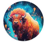 1000Pc Adults Round Jigsaw Puzzle Bison Standing In Mountain Impossible Jigsaw Puzzles for Adults Home Decor Gift, Brain Teaser Game (67.5x67.5cm)
