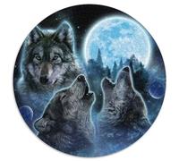 1000Pc Adults Round Jigsaw Puzzle Three Wolves And Full Moon Impossible Jigsaw Puzzles for Adults Home Decor Gift, Brain Teaser Game (67.5x67.5cm)