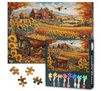 1000pc Jigsaw Puzzles Autumn Village Puzzle for Adults Sunflower Fields Jigsaw Puzzle Fun Game for Family Activity Beginner Friendly Relaxing Puzzles Creative Home Decor Gift(50.5x70.5cm)