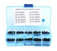 1000Pcs 10 values M1 M1.2 M1.4 M1.7 Stainless Steel Self Tapping Screws Assortment Set,Cross Head miniature Screw Fastener,with Storage Box,repair watches, glasses, electronics