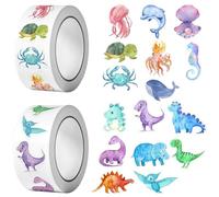 1000Pcs/ 2 Roll 2.5cm Ocean Animal Dinosaur Stickers，Cute Gift Tags Animal Stickers for Christmas, Thanks Giving, Greeting Cards, Scrapbooking, Envelopes Present for Sealing and Decoration