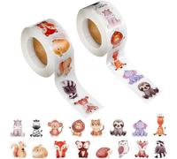 1000Pcs 2 Roll Cute Animal Stickers Sticky Rolls, Round Reward Stickers, Animal Sticker's Roll Office Supplies Incentives Rolls Sticker Animals Party Favor Sticker