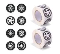 1000pcs/2 Rolls Racing Tire Stickers, 1.5in Cool Sport Race Car Wheel Stickers Tire Pattern Decal Party Favors for Laptops Water Bottles Helmets Skateboards Phone Cases Decor