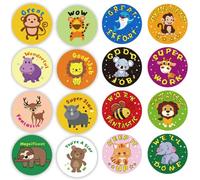 1000Pcs 25mm Animal Reward Stickers for Kids Student Award Per Roll Sticker for Teacher Classroom - 16 Styles
