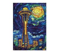 1000pcs(38x26cm) S Puzzles for Teenagerss Stained Glass Seattle Skyline Jigsaw Brain Teaser Game For Family Fun Deal As Gifts for The Whole Family 1000pcs(38x26cm) S