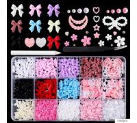 1000Pcs 3D Nail Charms, Nail Art Charms, Bow Nail Charms, Multi Shapes Bow, Nails Art Decorations, Pearl Nail Decorations with Pickup Tool, DIY Resin Accessories for Nails Pearls Crafting Girls