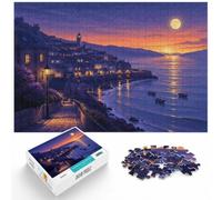 1000pcs (40x28cm) 1000 Piece Jigsaw, Nighttime Coastal Village Illustration, Winter Gift