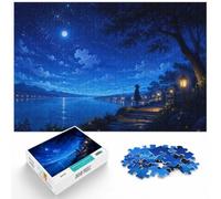 1000pcs (40x28cm) 1000 Piece Jigsaw, Nighttime Lakeside Anime Scene, New Year Gift