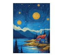 1000pcs(52x38cm) Jigsaw Puzzles for Adults Starry Night Lakeside Cabin Jigsaws for Adults Family Games Stress Reliever for Is Ideal As A Gift 1000pcs(52x38cm)