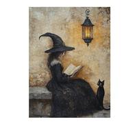 1000pcs(52x38cm) Jigsaws for Teenagerss Puzzle Witch Reading Book with Black Cat-1 Adult Puzzles Relaxing Games Wall Art Unique Gifts for Birthday And Christmas 1000pcs(52x38cm)