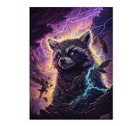 1000pcs(52x38cm) Rompecabezas Para Adolescentes Raccoon with Lightning Aura Rompecabezas Para Adultos Juego Familiar Una Obra De Arte Regalos Únicos Para Cumpleaños