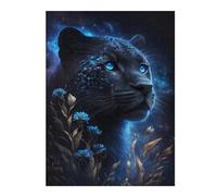1000pcs(52x38cm) Rompecabezas Para Adultos Enchanted Panther with Blue Flowers Rompecabezas Para Adultos Juegos Familiares Desafío Difícil Regalos Únicos Para Cumpleaños Y Navidad 1000pcs(52x38cm)