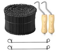 1000Pcs 6" Rebar Reinforcing Mesh Loop Ties | 16 Gauge Rust-Resistant Double Loop Wire Ties for Concrete Construction, Potato Bags and Garden Fences, Includes 2 Tie Wire Twister Tools with Wooden Hand